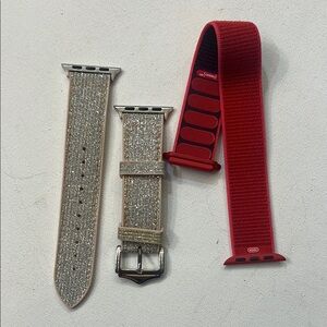 Silver Glitter and Red Apple Watch Bands